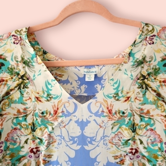 Sundance | Arabella Flutter Sleeve Top Size S Ruffle Rayon Floral Scroll Paisley - Picture 3 of 7